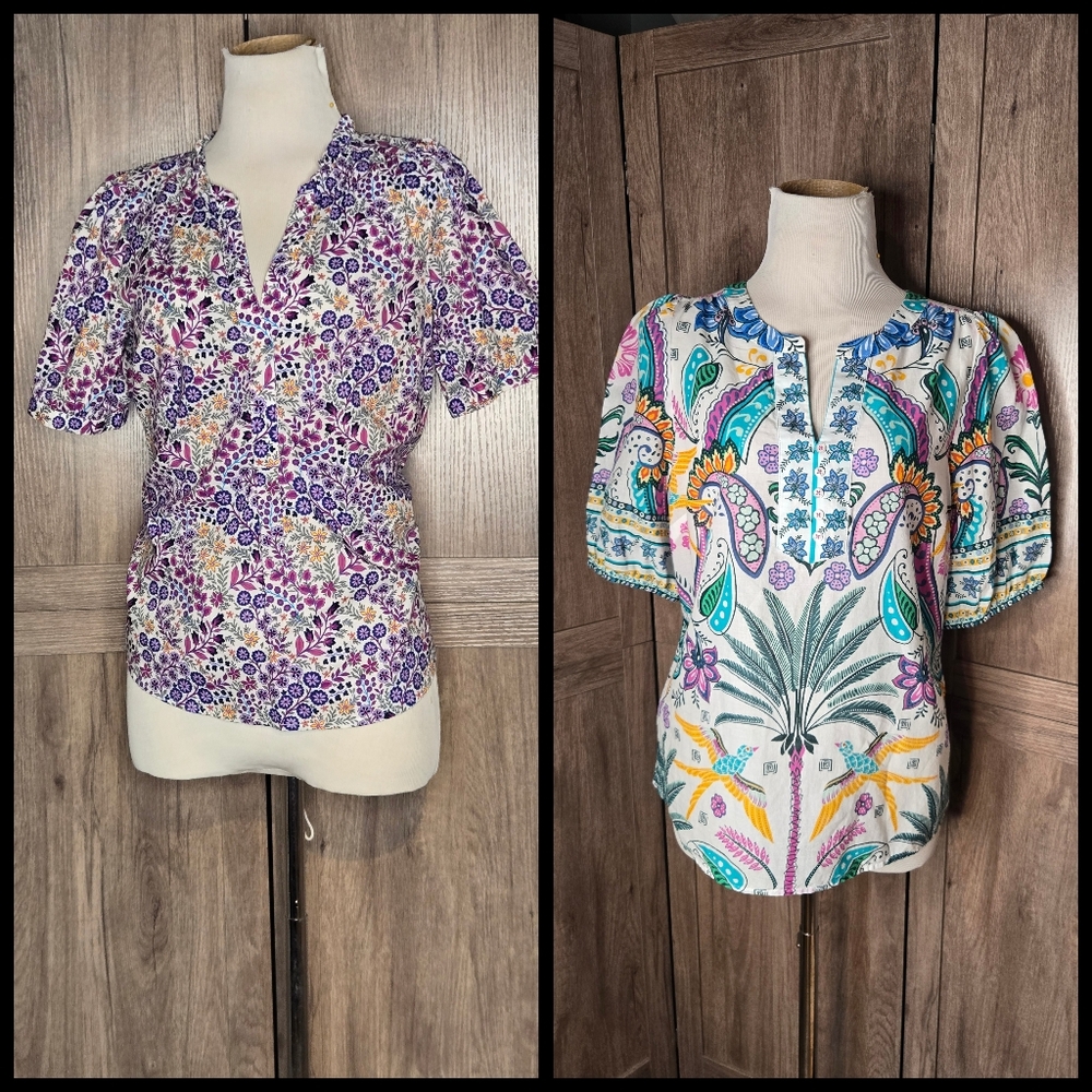 Bundle Boho Talbots Purple and Multicolor Floral Blouses MP (2)